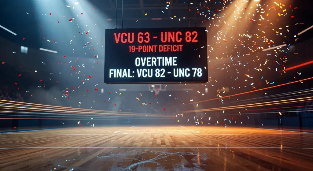 VCU rallies from 19-point deficit to beat North Carolina 82-78 in NCAA tournament first-round overtime
